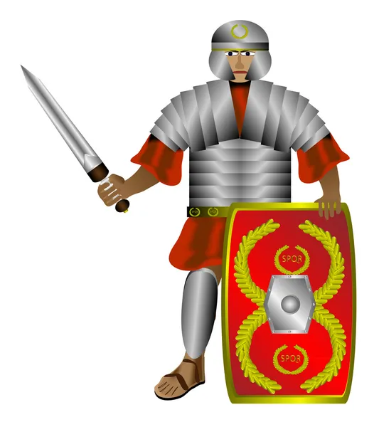 Legionair (Romeinse soldaat) op wit — Stockvector
