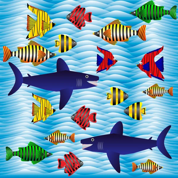 Hintergrund mit tropischen Fischen — Stockvektor
