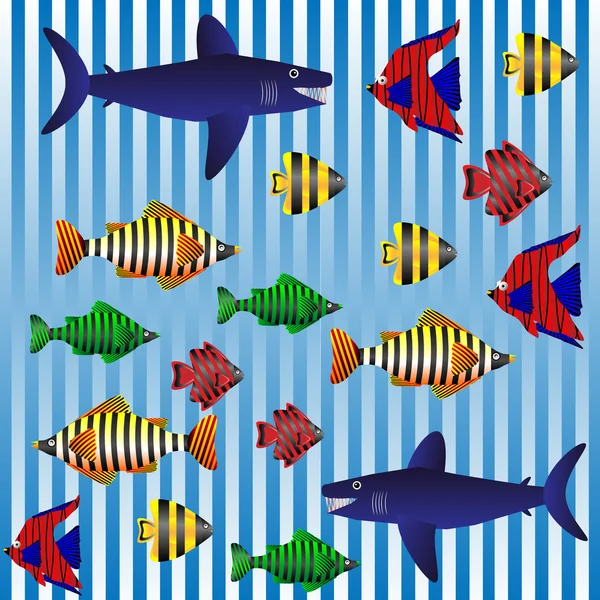 Hintergrund mit tropischen Fischen — Stockvektor