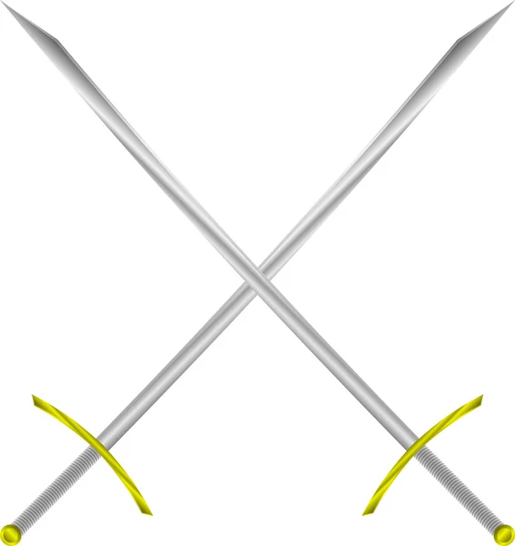 Duas espadas cruzadas no branco — Vetor de Stock