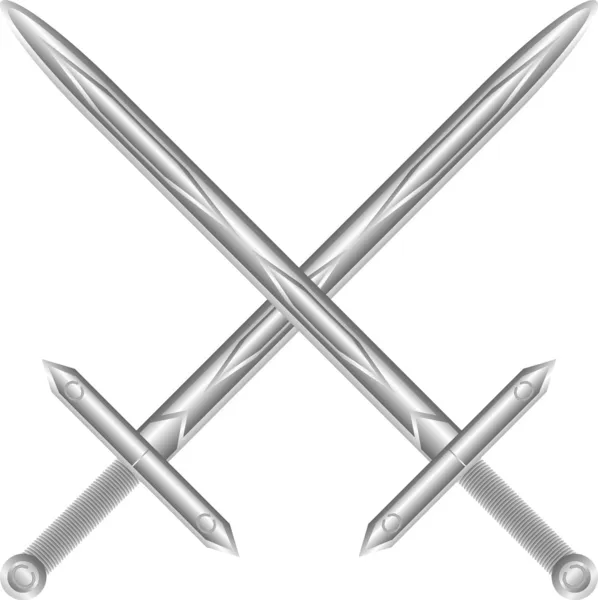 Dwa skrzyżowane miecze na biały — Wektor stockowy