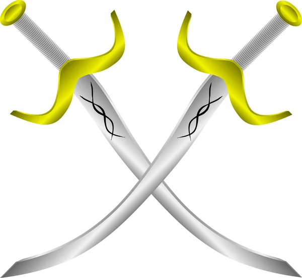 Två korsade arabiska svärd på vitt på vitt — Stock vektor