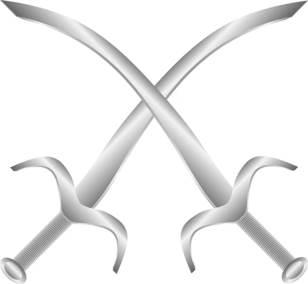Deux épées arabes croisées sur blanc sur blanc — Image vectorielle