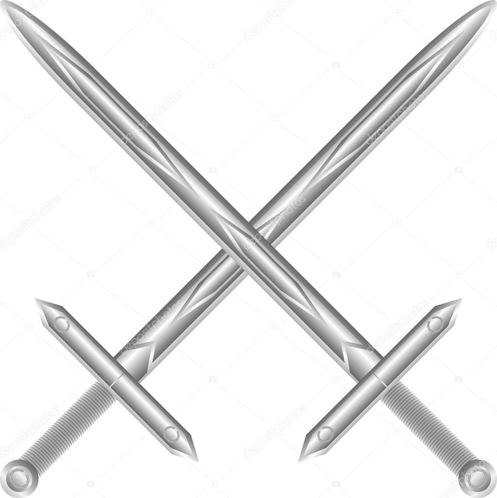 Two crossed swords on white