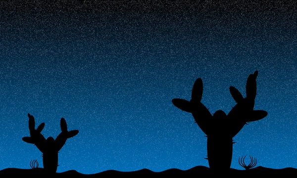 Nuit dans le désert mexicain avec des plantes de cactus — Image vectorielle