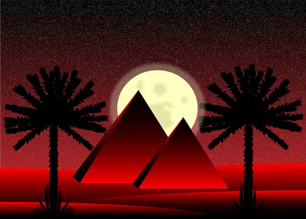 Sahara-Wüste mit ägyptischen Pyramiden bei Nacht — Stockvektor