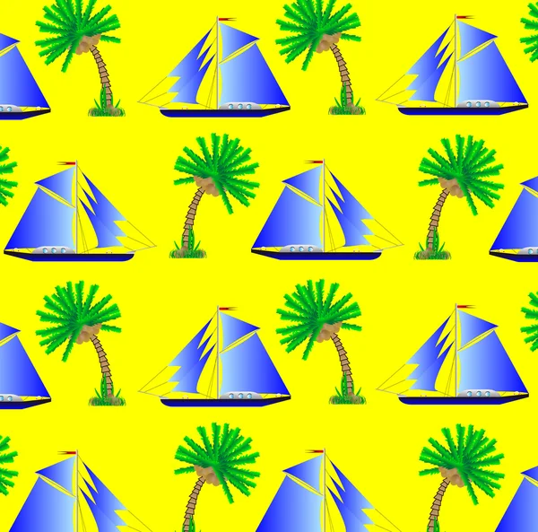 背景、 棕榈树和船 — 图库矢量图片