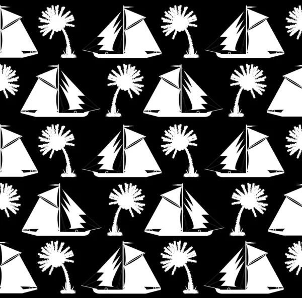 Contexte, silhouettes de palmiers et de navires — Image vectorielle