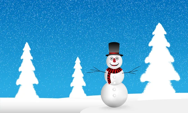 Paisagem de inverno: floresta e boneco de neve — Vetor de Stock