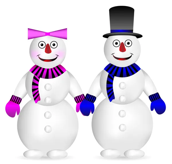 Boneco de neve e mulher de neve — Vetor de Stock