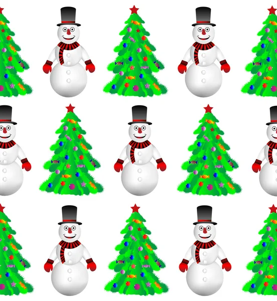Achtergrond, snowmens en Kerstmis bomen — Stockvector