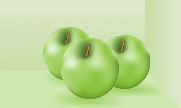 Tre grönt äpple — Stock vektor