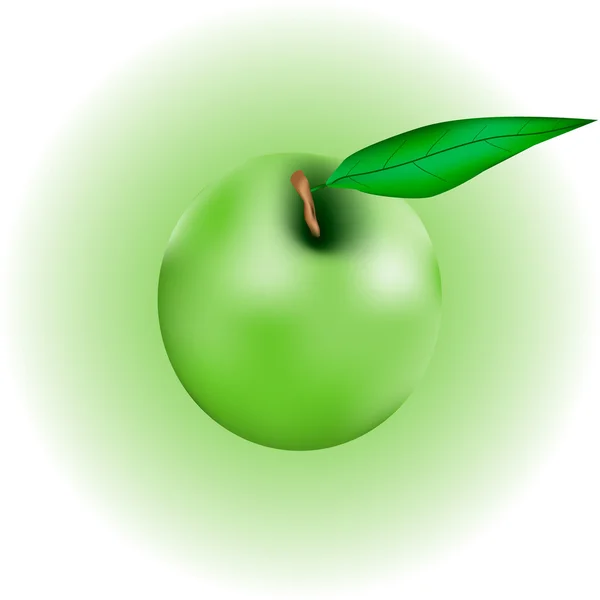 Apfel mit Blatt auf Grün — Stockvektor