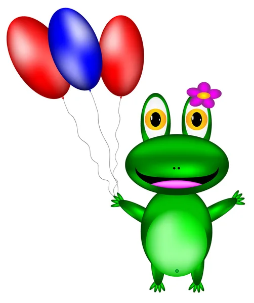 Vector happy green frog with balloons — Stock Vector