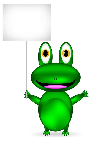 Зеленая лягушка с пустым знаком — стоковый вектор