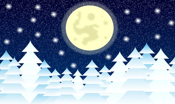 Winterlandschap 's nachts — Stockvector