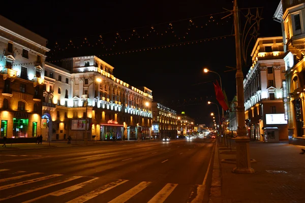 Avenida Independencia por la noche, Minsk — Foto de Stock