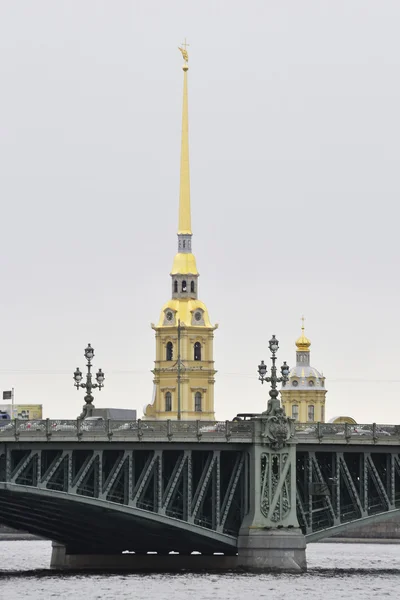 Vista de la fortaleza de Pedro y Pablo y el puente Trinity, San Petersburgo . — Foto de Stock