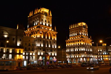 Railway Station Square at night, Minsk clipart