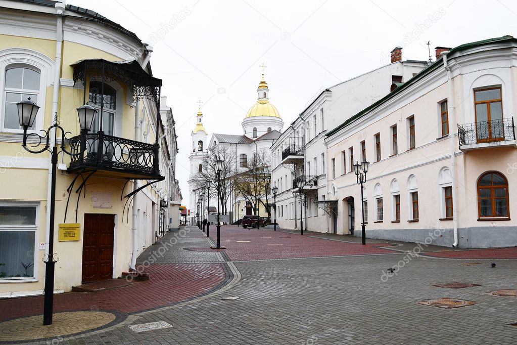 View of street in Vitebsk on a cloudy spring day