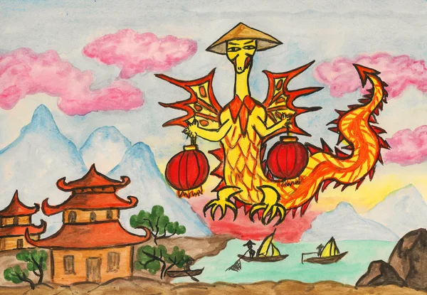 Drachen-Neujahr kommt nach China — Stockfoto