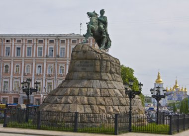 Kiev, Ukraine, monument to Bogdan Hmelnitskiy and Mihaylovskiy m clipart