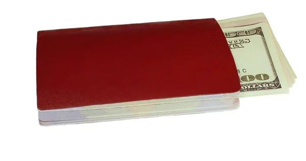 Σουτζουκάκια με αρακάバイオ メトリック空白のパスポートとドルの手形を白い背景で隔離 — ストック写真