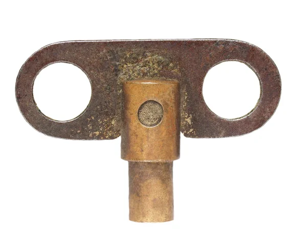 Stary zegar nawijacz klucz na białym tle na białym tle, tekstura — Zdjęcie stockowe