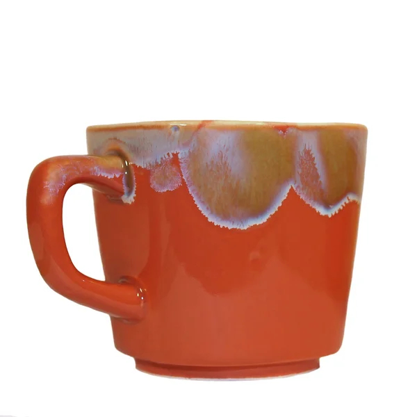 오렌지 세라믹 커피 컵 및 차 흰색 배경에 고립 — 스톡 사진