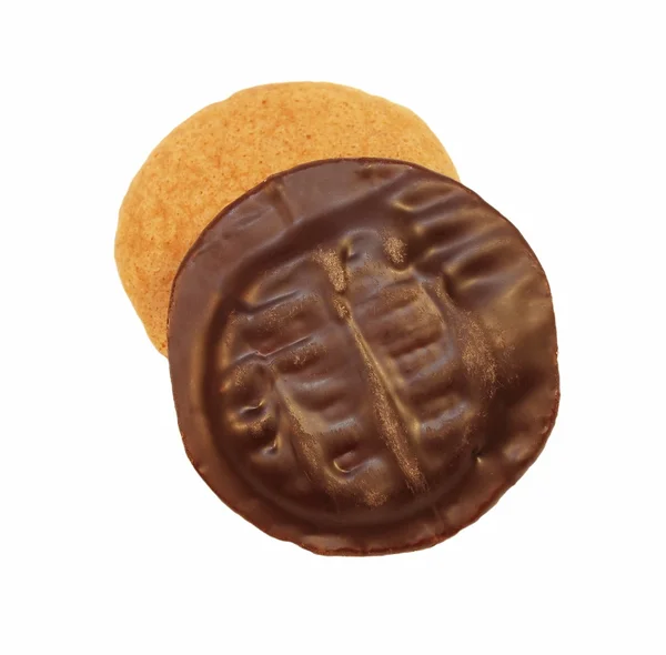 쿠키 초콜릿에 고립 된 흰색 배경으로 덮여 — 스톡 사진