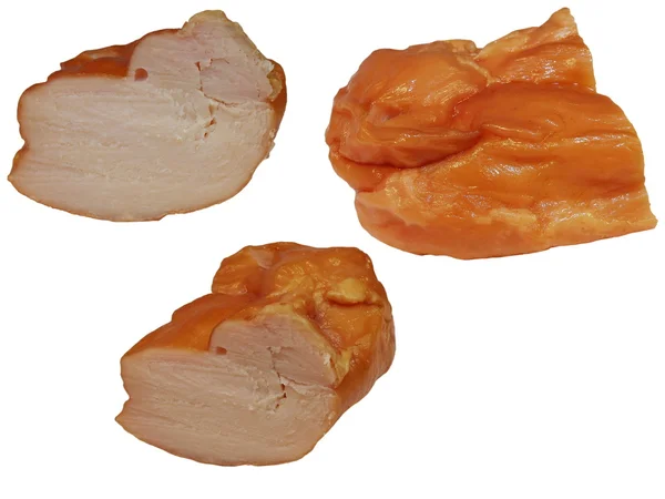 Filetti di pollo affumicati isolati su sfondo bianco — Foto Stock