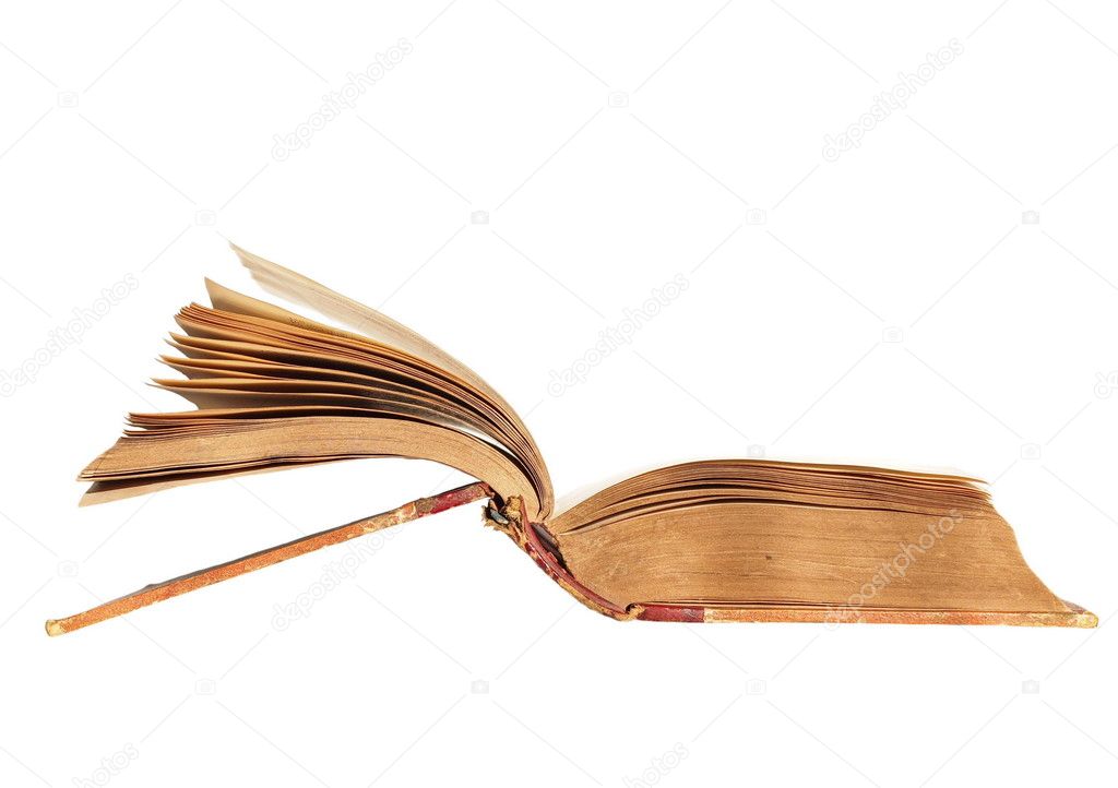 Old open book (1885.year) isolated on white background