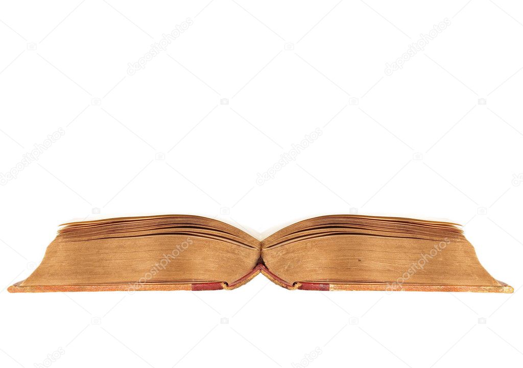 Old open book isolated on white background