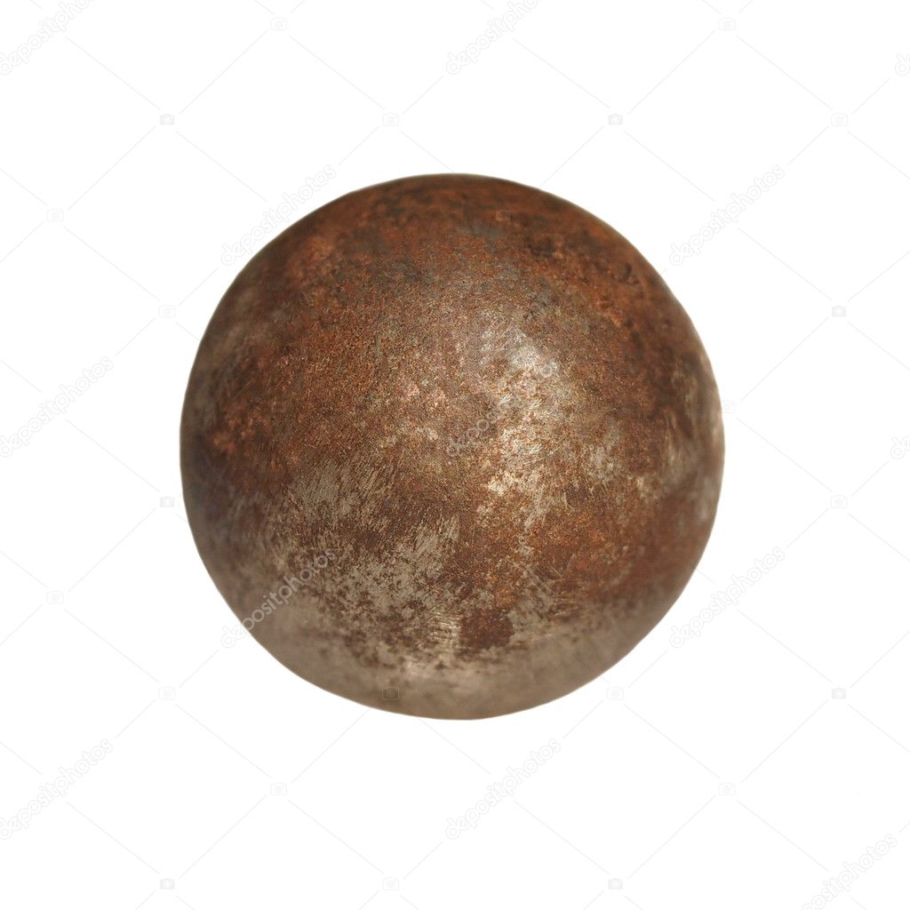Old rusty Iron metal ball isolated on white background