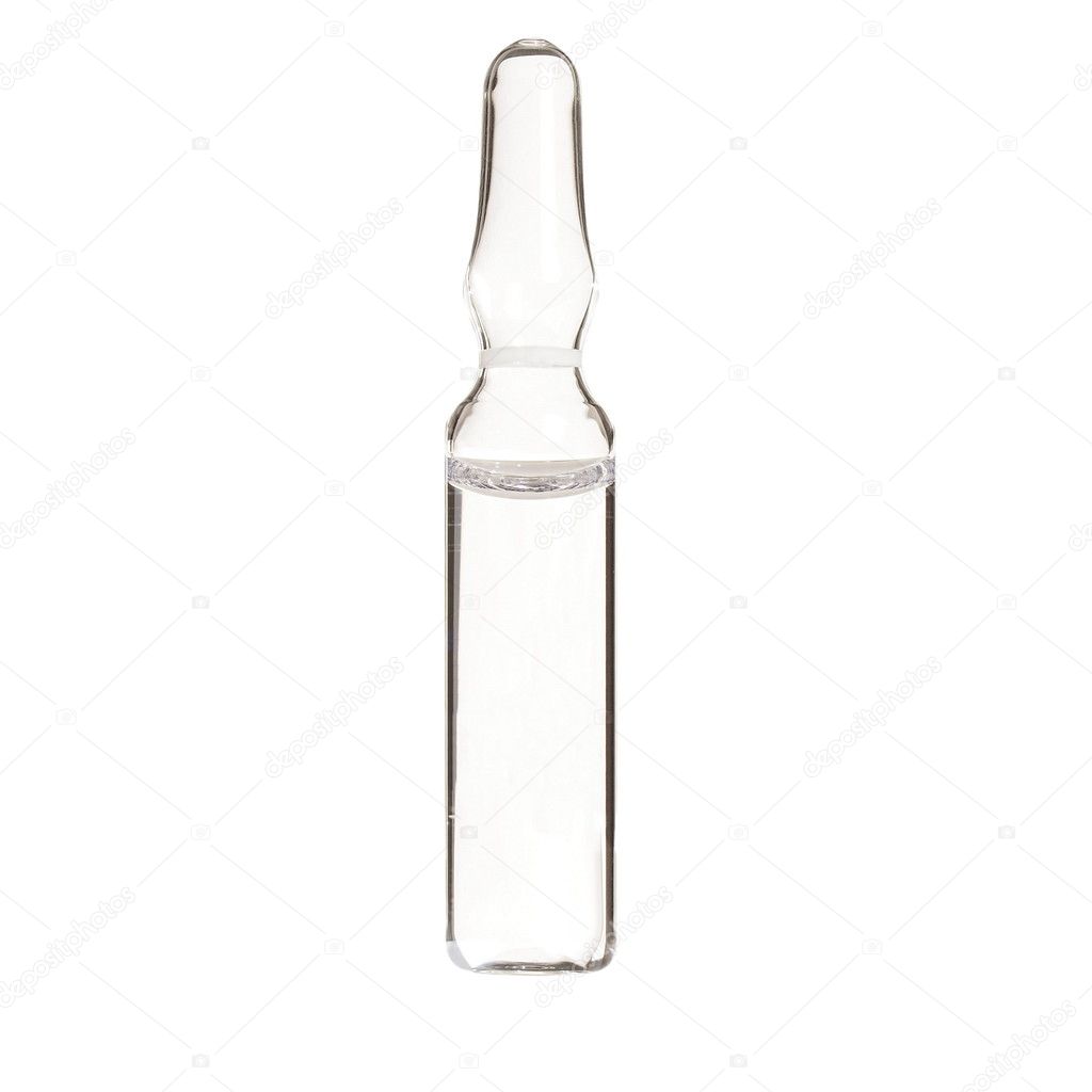 Medical ampule of clear glass isolated on white background