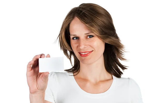 stock image Woman holding empty card