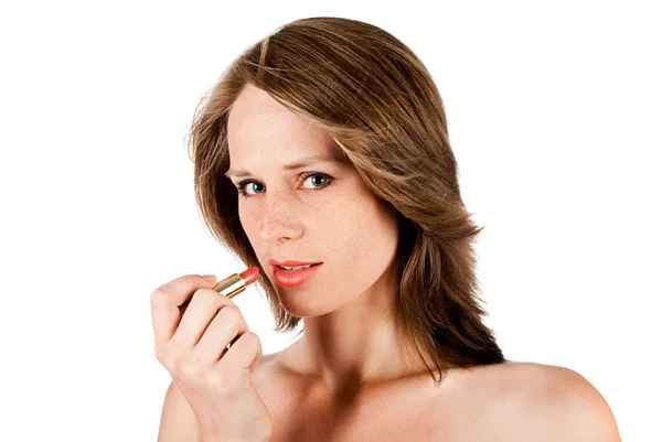 Vacker kvinna med läppstift — Stockfoto