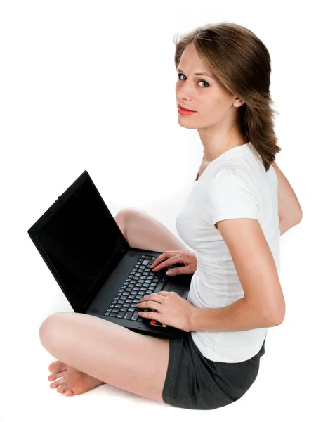 コンピュータを持つ女 — ストック写真
