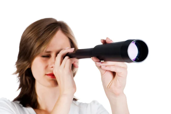Žena s dalekohledem — Stock fotografie