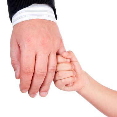 Child holds his father's hand clipart