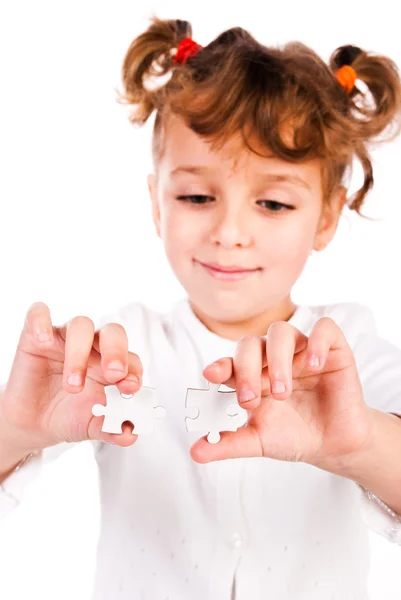 stock image Girl collect puzzle