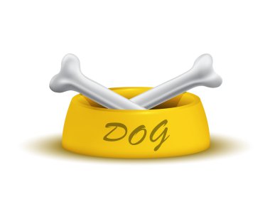 A dog bones in a golden bowl clipart