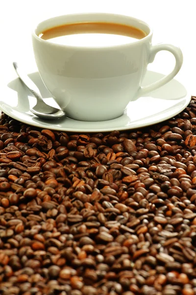 Composição com xícara e grãos de café — Fotografia de Stock