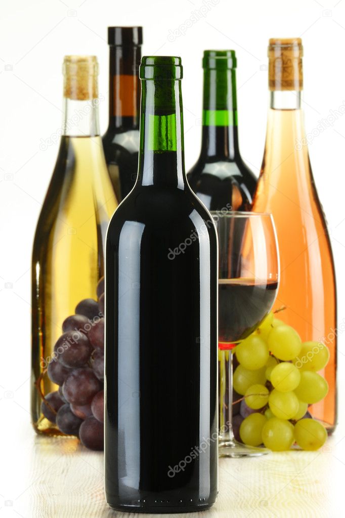Composition bottles of wine of different sort