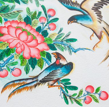 Çin kuşlar Çin Tapınağı Duvar boyama