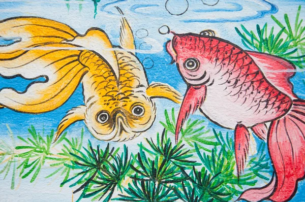 Κινεζική χρυσό ψάρι ζωγραφική σε τοίχο στο κινεζικό ναός — Φωτογραφία Αρχείου