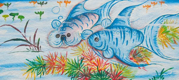 Ψάρια κινεζική ζωγραφική σε τοίχο στο κινεζικό ναός — Φωτογραφία Αρχείου