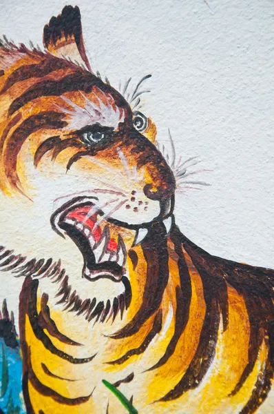 Tigre chinês pintura na parede no templo chinês — Fotografia de Stock