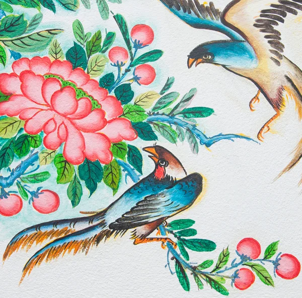 Κινεζική πουλιά, ζωγραφική σε τοίχο στο κινεζικό ναός Royalty Free Εικόνες Αρχείου