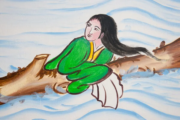 中国洪水受害者在中国寺庙墙上绘画 — 图库照片